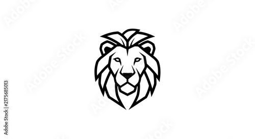 A minimalist black and white graphic illustration of a majestic lion head icon