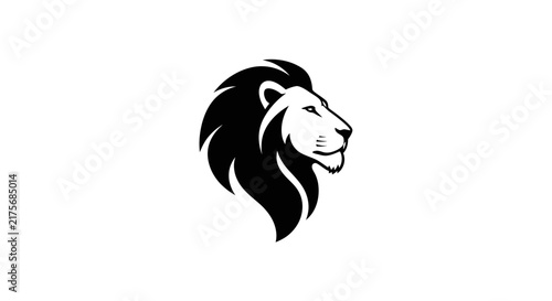 A minimalist black and white graphic illustration of a majestic lion head profile