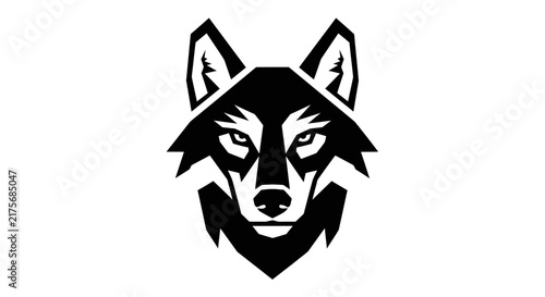A minimalist black and white graphic illustration of a wild wolf head icon