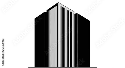 A minimalist black and white illustration of a modern office building