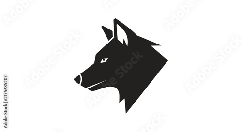 A minimalist black silhouette of a wild canine head on a white background