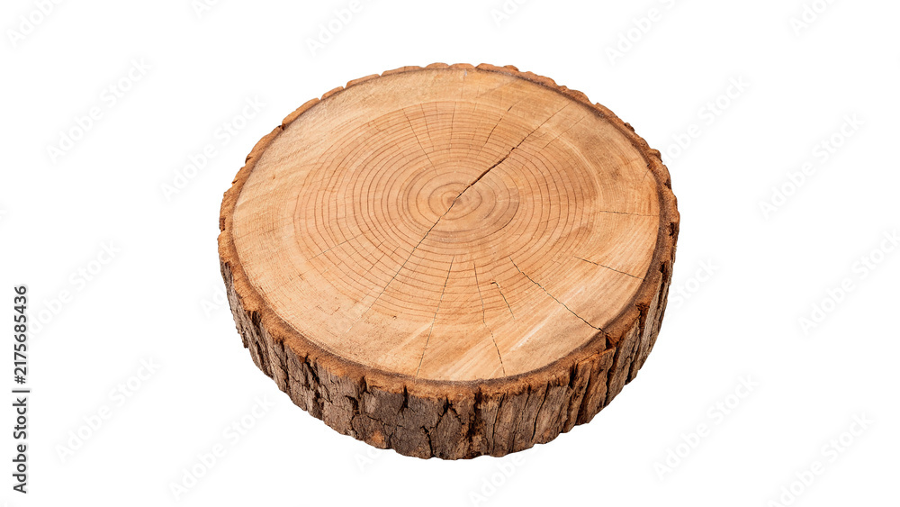 Naklejka premium Round rustic natural wooden tree trunk cross section slice isolated on transparent background