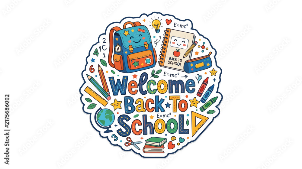 Fototapeta premium Welcome Back To School with Fun Cartoon Graphics and School Supplies