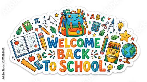 Welcome Back To School Cute Backpack & Supplies Cartoon Illustration