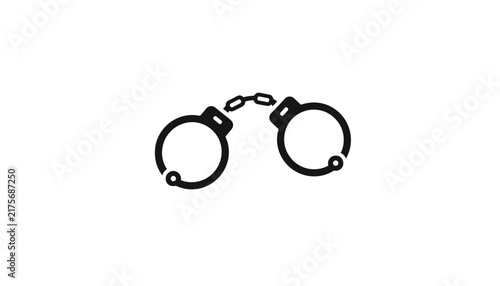 Black silhouette icon of a pair of police handcuffs representing justice, law enforcement, and crime prevention.
