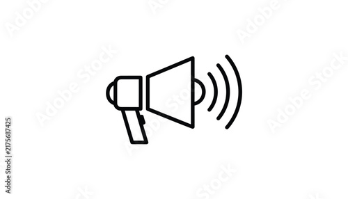 Minimalist megaphone icon showing sound waves representing communication, marketing, public speaking, and alerts.