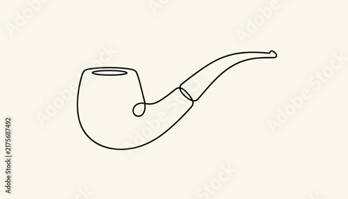 Continuous single line drawing of a classic wooden tobacco smoking pipe over a minimalist light off white background.