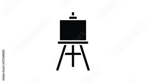 Clean black icon of an artist easel holding a blank rectangular canvas, representing fine art and creative design.