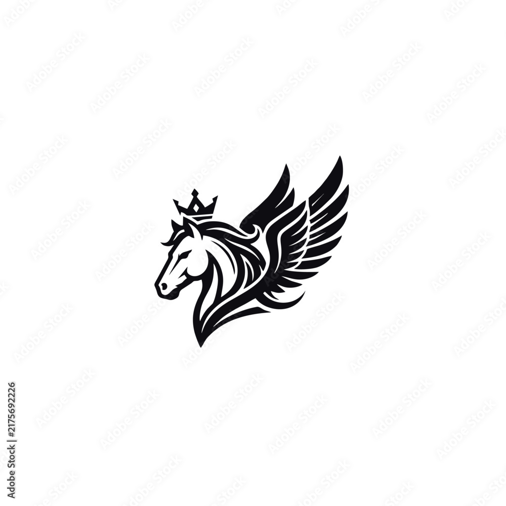 Fototapeta premium Majestic winged horse illustration featuring a royal golden crown element