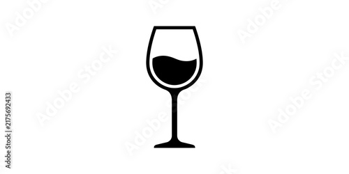 Cuadro en lienzo Black wine glass outline icon with liquid level for beverage menus