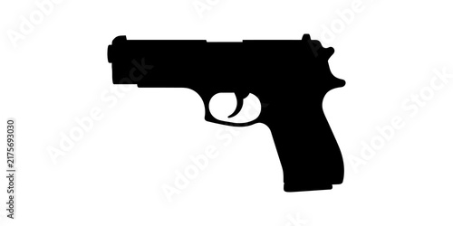 Fotografie Semi automatic pistol handgun black silhouette icon for security defense