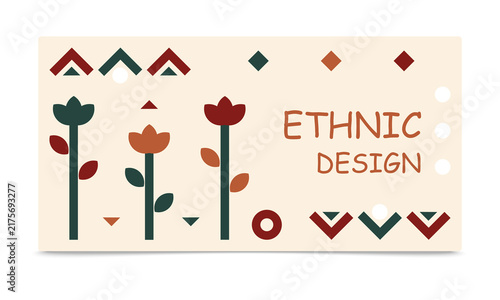 Business Card, Ethnic Design, Geometric, Floral, Vintage, Folk Art, Vector
