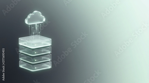 Plakat Glass cloud server stack uploading digital data for modern cloud computing technology
