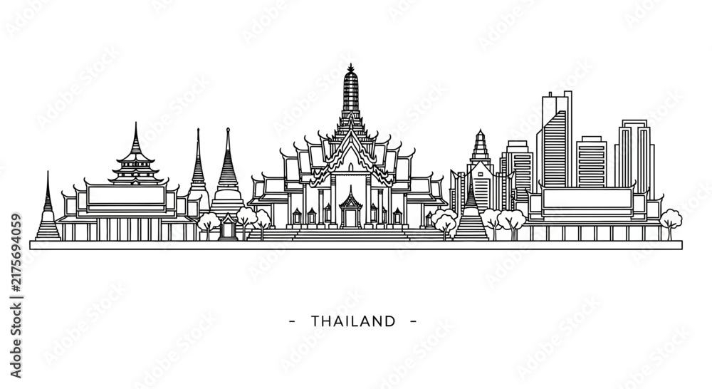 Fototapeta premium Bangkok Skyline Vector Illustration - Thailand Landmark Cityscape