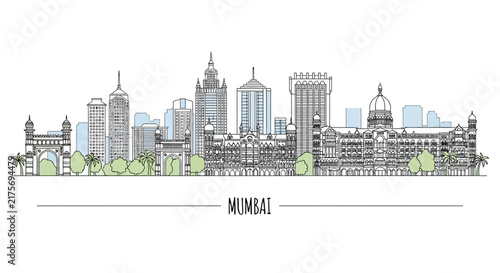 Mumbai Skyline Illustration - Iconic Indian Cityscape Art, Transparent Background
