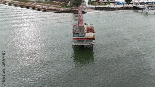 Coastal Pier Structure in Ocean Aerial View