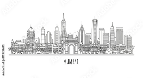 Mumbai Skyline Outline - Famous Landmarks and Architecture
