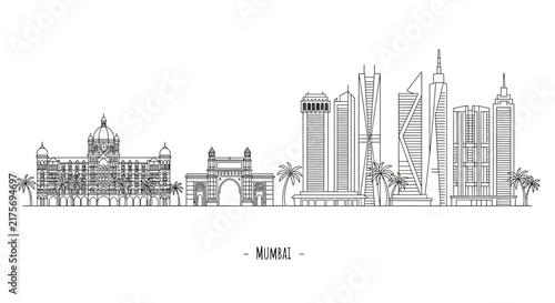 Mumbai Skyline Outline - Famous Landmarks and Modern Architecture
