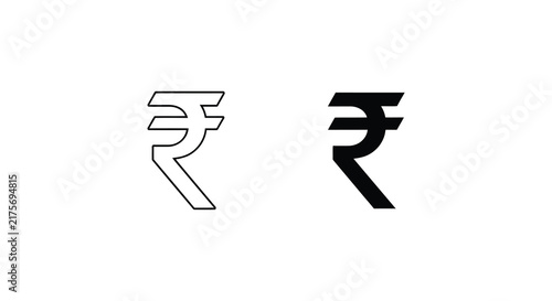 Indian rupee symbol icons black and line art on white background