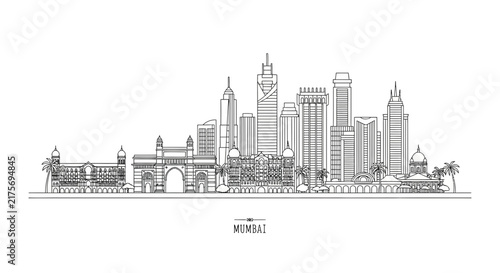 Mumbai Skyline Outline - India Landmark Architecture Drawing