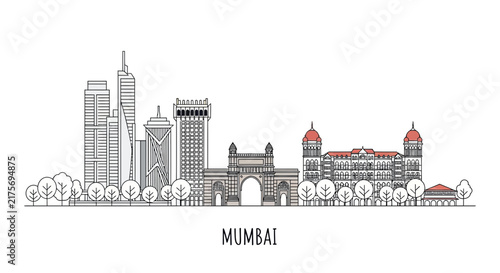 Mumbai Skyline Outline Illustration