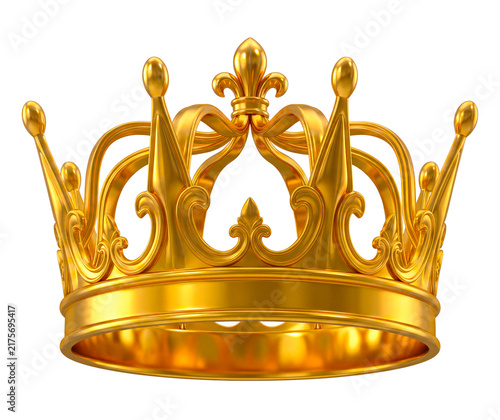 Ornate golden royal crown isolated on transparent background, luxurious 3D rendered symbol of royalty, power, leadership, achievement and celebration, elegant emblem for awards, monarchy and fantasy