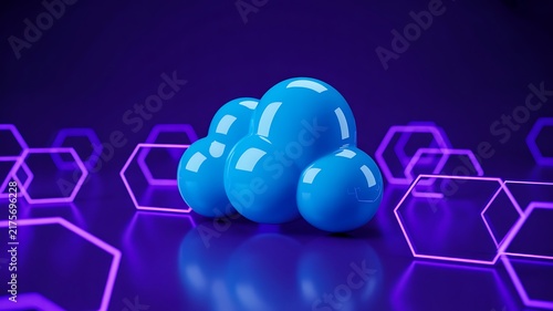 Blue cloud computing concept with glowing network connections on a futuristic digital background