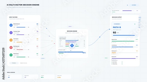 AI Multi-Factor Decision Engine Dashboard with Real-Time Data Analytics and Metrics