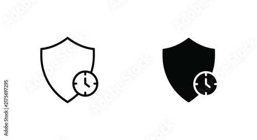 Shield with clock icon two tone black and white design