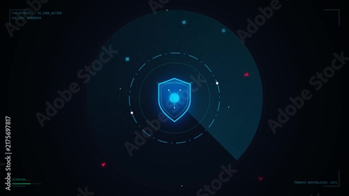 Cyber Security Digital Shield Scanning Radar Interface Motion Background