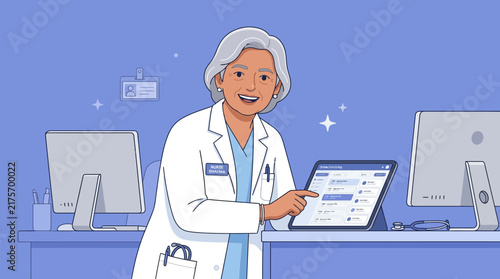 Doctor using tablet in office, medical technology, healthcare concept