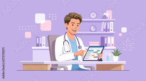 Doctor using tablet, medical consultation, healthcare technology, isolated