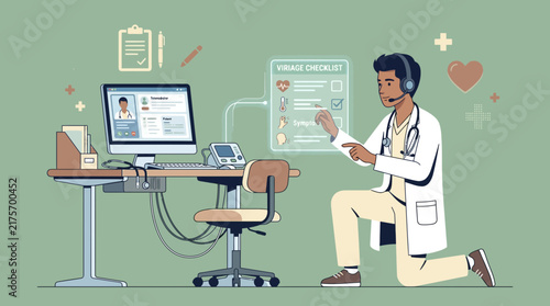 Doctor using telemedicine and digital health technology in modern clinic