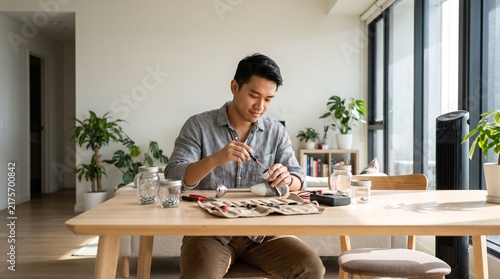 Young Man Repairing a Household Item for Sustainable Living
