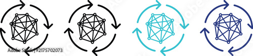 Artificial intelligence neural network cycle icons with circular arrows representing machine learning, iterative processing, automation and continuous data systems