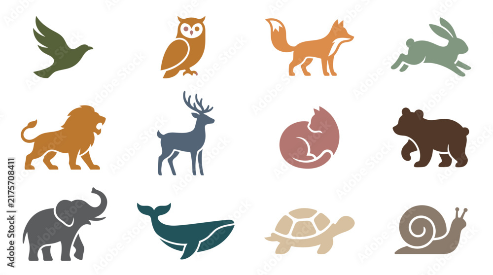 Obraz premium Collection of diverse animal silhouettes representing various species and habitats.