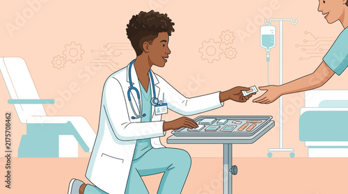 Doctor Giving Medicine to Patient in Hospital Room, Healthcare Tech