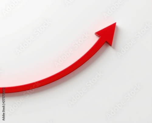 Red upward arrow symbolizing growth or increase on a light gray background.