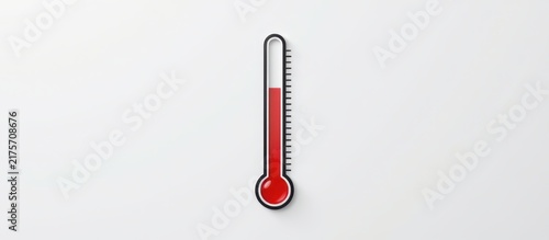 Thermometer showing high temperature with red liquid on a plain white background.