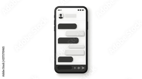 Minimalistic smartphone screen with chat interface and text bubbles