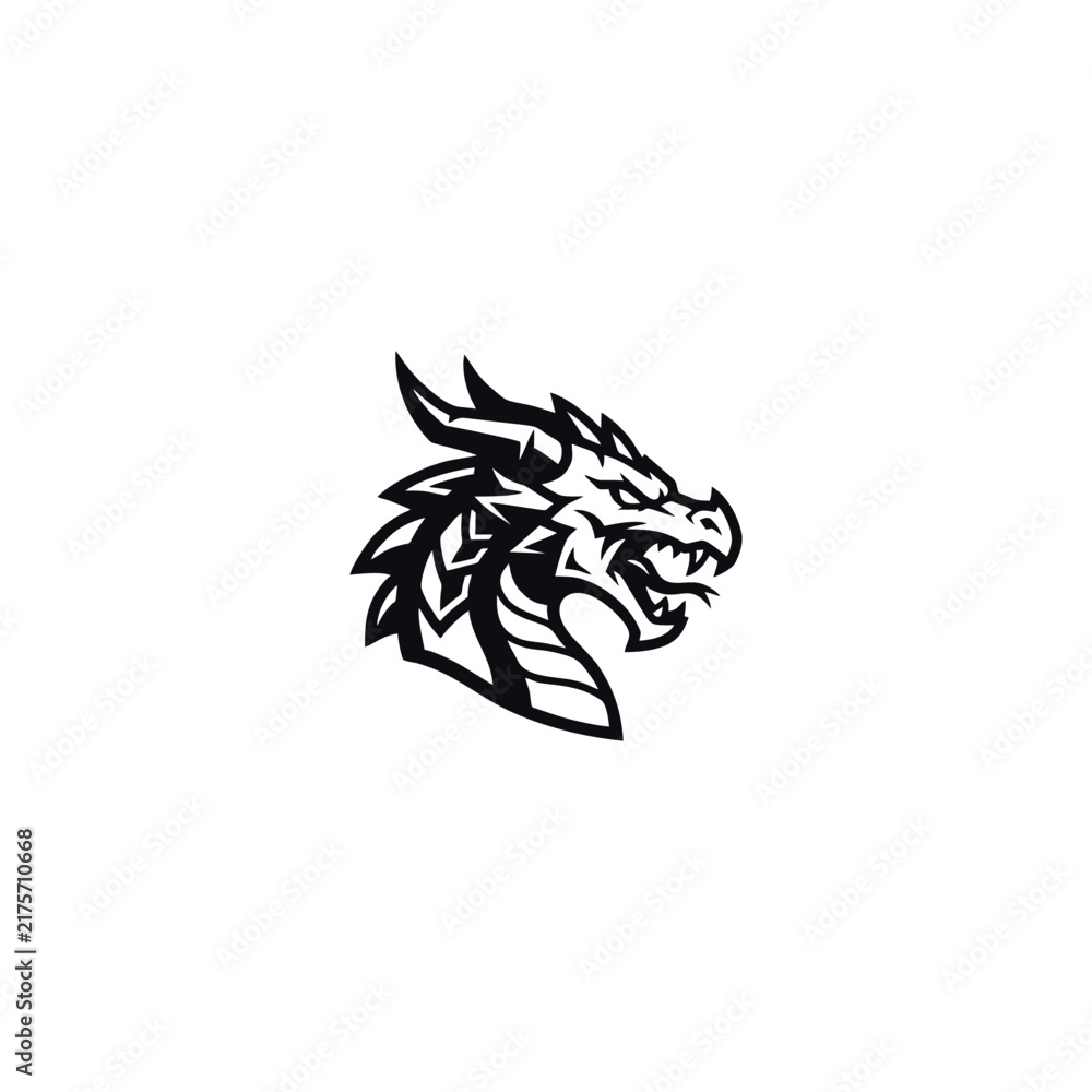 Obraz premium Fierce black and white dragon head vector graphic mascot design