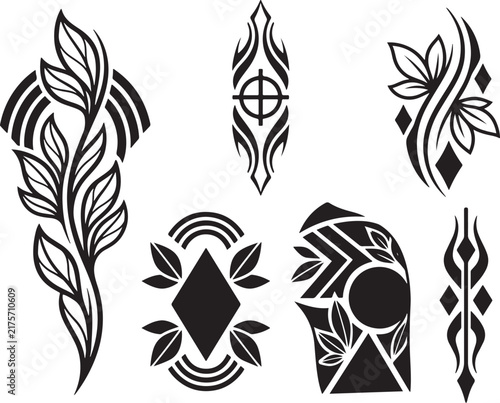 Decorative Botanical Symbol Collection | Leaf, Floral, Compass, Moon and Geometric Nature Vector Set