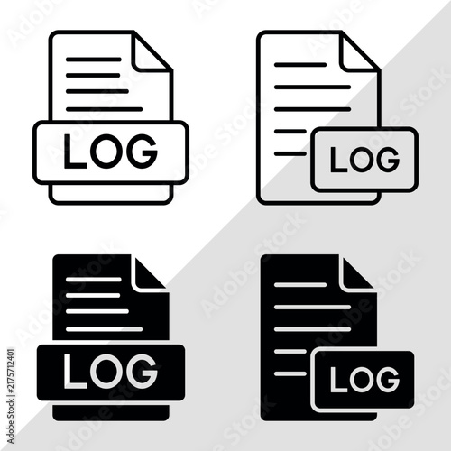 Log Document Icon Collection with File and Paper Symbols. Minimal Outline and Filled Vector Set for Digital Records