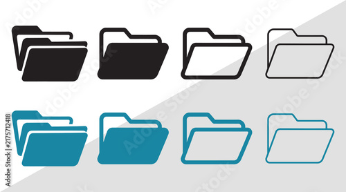 Folder Icon Collection in Black and Blue. Minimal File Directory Symbols for Digital Storage and User Interface Design