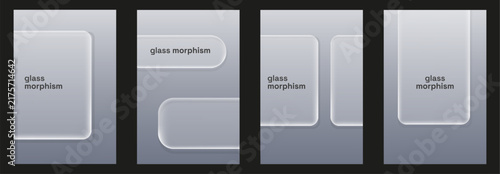 Glassmorphism Vertical Banners and Poster Background Template Set with Silver Metallic Gradient