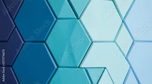 Abstract geometric pattern of blue matte plastic tiles gradient mosaic