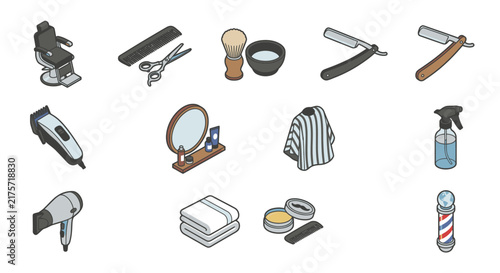 Barber shop tools and equipment set for professional grooming.