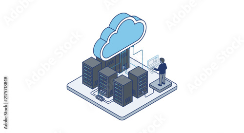 Cloud Computing and Data Storage Infrastructure Isometric Illustration.