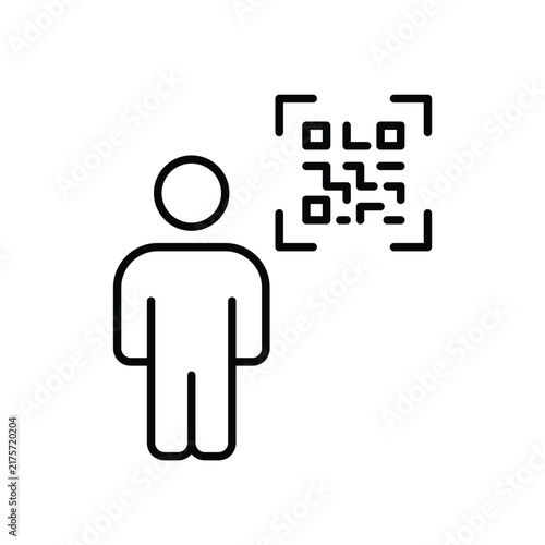 Person and scan qr code. Access profile and add users. Pixel perfect, editable stroke vector icon