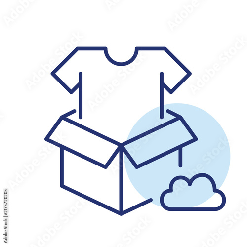 Cloud clothes haul, remote try-on, digital unboxing, virtual wardrobe, style sync. Pixel perfect, editable stroke vector icon